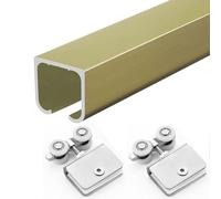 Glass Door Sliding Track with Rollers, 4 6 8 10 12 inch Sliding Gate Single Rail Hardware Kit for Kitchen Bathroom Restaurant, Ceiling Mounted(Champagne,6.6ft/201cm)