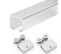 Glass Door Sliding Track with Rollers, 4 6 8 10 12 inch Sliding Gate Single Rail Hardware Kit for Kitchen Bathroom Restaurant, Ceiling Mounted(Silver,6.6ft/201cm)