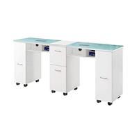 Glass double manicure table nail station desk beauty salon work station 2 fan