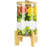 RIJPEX Glass Drink Dispenser with Stainless Steel Tap 5L/8L/10L Leak Proof Beverage Dispenser with Wooden Stand, Easy Filling Wide Mouth - Glass Jug Cocktail Accessories, Water Dispenser 10L