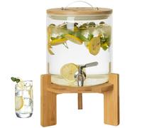 Glass Drink Dispenser with Stainless Steel Tap - Leak Proof Beverage Container with Lid for Juices, Cocktails, and Water