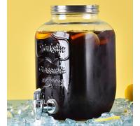 Glass Drink Dispenser with Tap - 4L Glass Drink Container, Mason Jar Drink Dispenser,Vintage Glass Water Dispenser for Juices, Cocktails, Lemonade & Water (Without Black Wire Stand)