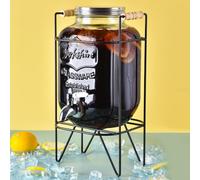 Glass Drink Dispenser with Tap - 4L Glass Drink Container, Mason Jar Drink Dispenser,Vintage Glass Water Dispenser for Juices, Cocktails, Lemonade & Water (with Black Wire Stand)