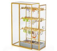 Glass Earring Holder Organizer, Jewelry Organizer Earrings Holder with Hanging Hook, Glass Earring Display Box for Necklace Ring Storage