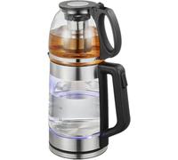 Glass Electric Kettle 2 Tier Self-Filtering Tea Pot 1.8L+1.2L | High borosilicate glass, stainless steel filter, 1500W, 360° cordless base, boil-dry protection.