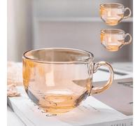 Glass Espresso Mugs with Handle, Crystal Clear Coffee Cups with Spoon, Glasses Drinking Set for Bar, 15oz Glass for Cappuccino, Hot and Cold Beverages Clear Cups 2pcs beige