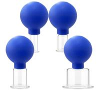 Glass Facial Cupping Set, 4Pcs Eye Face Vacuum Massage Anti Cellulite Cup for Body Face Leg Arm Back Shoulder Muscle and Joint Pain(Blue)