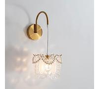Glass Feather Wall Sconce with Pearls, Decorative Gold Brass Wall Light, French Style Elegant Bedside Lamp for Bedroom, Living Room, Hallway, Vanity Accent Lighting))
