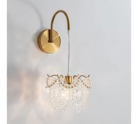 Glass Feather Wall Sconce with Pearls, Decorative Gold Brass Wall Light, French Style Elegant Bedside Lamp for Bedroom, Living Room, Hallway, Vanity Accent Lighting))
