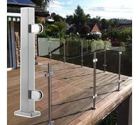 Glass fence posts Deck Railing Post With Glass Clamp, Home Stairs Balustrade Balcony Square Stainless Steel Glass Fence Floor Column Stainless Steel Balustrade Post(End Post,95cm/37.4 in)