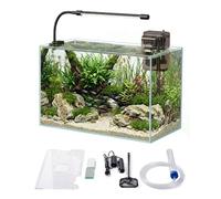 Glass Fish Tank Kit, 5 Gallon Betta Fish Tank Aquarium Starter Kit with Filter, Lights, Lid, for Betta, Goldfish, Small Fish or shrimg，Clear