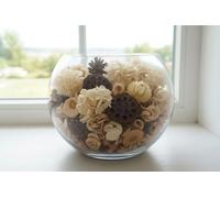 Glass Fishbowl Vase with Potpourri, Complete Gift or Home Decoration wrapped in Cellophane with a ribbon, 11 choices of colour/fragrance from Homestreet® (VANILLA)