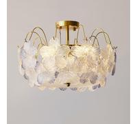 Glass Flower Ceiling Light for Girls Bedroom Nordic Modern Kids Close to Ceiling Light Fixtures Blue Pink Crystal Semi Flush Mount Drum Chandelier for Bathroom Kitchen Dining Room Table