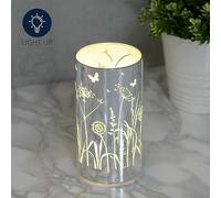 Glass Flower Design Tube with LED Lights - 15cm Silver