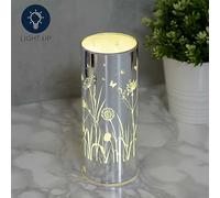 Glass Flower Design Tube with LED Lights - 20cm Silver