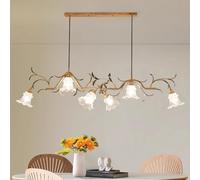 Glass Flower Pendant Light Kitchen Island Linear Fixture Vintage d French Floral Ceiling Hanging Lamp Long Chandelier For Dining Room Table Foyer Farmhouse Hallway