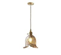 Glass Flower Pendant Light Lily of The Valley Decorative Chandelier Adjustable Cable E27 Holder Single Lamp Lighting Fixture with Brass Finish, Hanging Ceiling Lighting,(Amber)