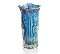 Glass Flower Vase, Large Tall Crystal Coloured Flower Vases, Colorful Flower Vase Plant Container, for Home Dining Table, Gift Wedding, Housewarming Party (Colorful Blue)