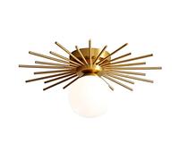 Glass Flush Mount Ceiling Light Gold Mid Century Ceiling with White Glass Orb Shade, Brass Close to Ceiling Light Fixtures for Bedroom Hallway Foyer