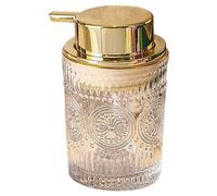 Glass Foam Soap Dispenser 3.5x5in 300ml Transparent with Gold Pump Sunflower Relief patterned Refillable Foaming Hand Soap Dispenser for Bathroom & Kitchen