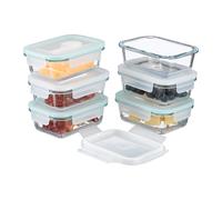 Relaxdays Set of 6 Glass Containers, 370 ml, Meal Prep, Food Storage Boxes, Plastic Lid, Airtight, Transparent, 6 x 15.5 x 11 cm