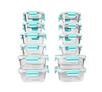 Glass Food Containers Storage Organizers for Kitchen Pantry | BPA Free | Leak Proof | Odor Proof | Stain Resistant | 12 Sets | Freezer and Oven Safe (Blue)
