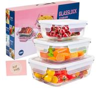 Glass Food Containers With Lids, Meal Prep Glass Food Storage Containers With Lids,BPA Free, Stackable, Leakproof,High Temperature Resistance for Microwave, Oven, Freezer and Dishwasher, 3 Pieces