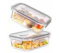 Glass Food Containers with Lids Of1040ml*2,Food Containers with Grey Lids -4piece Set (2Containers+2Lids) with FreeSponge,Lunch Box,Kitchen EssentialsStorage,Bpa-Free Glass Meal Prep Containers