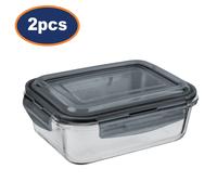 Glass Food Storage Container Plastic Lid 620ml Medium Clip Lock Oven Safe 2Pcs