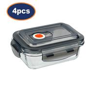 Glass Food Storage Container With Vented Lid 380Ml Small Clip Lock Oven Safe 4Pc