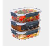 VonShef Glass Containers with Lids, 3Pc 1.5L Capacity Large Meal Prep Food Lunch Boxes, Oven and Dishwasher Safe, Airtight Leakproof Seal Great for Batch Cooking