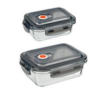 Glass Food Storage Containers Vented Clip Lock Lids 380Ml & 620Ml Oven Safe 2Pcs