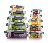 Glass Food Storage Containers with Lids, Meal Prep Containers, Airtight Lunch Containers Bento Boxes with Snap Locking Lids, for Microwave, Oven, Freezer and Dishwasher