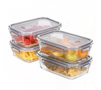 Glass Food Storage Containers With Lids Of 1040ml*4, Kitchen Essentials Storage,Bpa-Free Glass Meal Prep Containers - 8piece Set ( 4Containers + 4Lids) with Free Sponge,Food Containers With Grey Lids