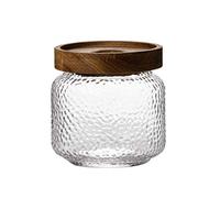 Glass Food Storage Jar 350ml/12oz Clear Frosted Glass Canister with Airtight Seal Acacia Wood Lids Kitchen Storage Container for Coffee Bean Tea Spice Bottle Sugar Cookies Nuts Snack Candy Jar