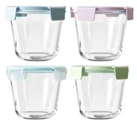 Glass Food Storage Soup Containers with Lids set 4, Meal Prep Reusable Airtight Round Lunch Bowls Boxes, Kitchen Cooking Pantry Organizers Breakfast Porridge Pots, Suitable for Microwave Freezer