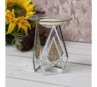 Glass Fragrance Oil Burner & Tealight Holder Candle Wax Melt Tart Warmer Aroma (Diamond Gold)