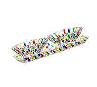 Glass Fruit Bowl and Serving Tray Set Woven Crystal Painted | Artistic Colorful Glass Fruit Salad Bowl and Serving Set for Cake Snacks Display, Living Room and Kitchen