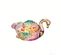 Glass Fruit Bowl, Large Crystal Swan Centerpiece, Decorative Serving Tray for Table - Multipurpose Candy Snack Plate, Wedding Housewarming Gift (Colorful)