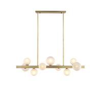 Glass Globe Linear Chandelier 9-Light Gold Brushed Brass Hanging Pendant Light Fixtures Mid Century Modern Ceiling Pendant Lamp for Bedroom Living Room Dining Room Kitchen Lucky Star