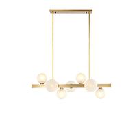 Glass Globe Linear Chandelier 9-Light Gold Brushed Brass Hanging Pendant Light Fixtures Mid Century Modern Ceiling Pendant Lamp for Bedroom Living Room Dining Room Kitchen Lucky Star