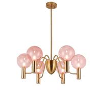 Glass Globe Sputnik Chandelier Mid Century Crystal Metal Pendant Light Adjustable Vintage Hanging Ceiling Lighting Fixture for Girls Dining Room B(Pink,D66*H53cm(6hea