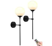 Glass Globe Wall Sconces Lighting Battery Operated with Remote set of 2,indoor Wireless Wall lights with Timing,Mid Century Modern d Brass Wall Lamp Fixture for Bedroom Bathroom Vanity Living Roo