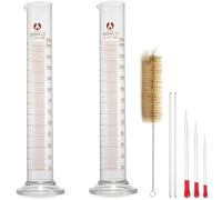 Glass Graduated Cylinder 250ml, JESSTOLO 2-Pack 250ml Thick Borosilicate Glass Lab Measuring Cylinder with 3 Glass Dropper, 3 Cleaning Brush and 2 Glass Stirring for Chemical Laboratory Test