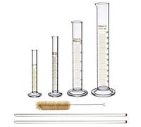 Glass Graduated Cylinder Set Thick Measuring Cylinders 5ml 10 ml 50ml 100ml with 2 Glass Stirring Rod and 1 Brush