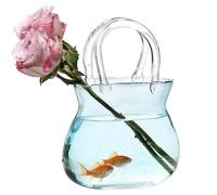 Glass Handbag Vase, Unique Glass Bag Vase, Flower Vase, Glass Vases with Handles, Clear Handmade Vase, Small Glass Fish Bowl, Flower Vase, Bubble Handbag Flower Vase
