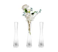 Glass Handmade Tall Thin Flower Vase: Glasseam 3Pcs 24.5cm Modern Single Stem Narrow Clear Vases Living Room Table Centrepiece Slim Cylinder Home Decor for Wedding Ornaments Pampas Grass Tulip Rose