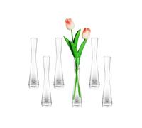Glass Handmade Tall Thin Flower Vase: Glasseam 6Pcs 20cm Modern Single Stem Narrow Clear Vases Living Room Table Centrepiece Slim Cylinder Home Decor for Wedding Ornaments Pampas Grass Tulip Rose