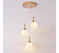 Glass Hanging Chandelier Kitchen Island Wood Droplight, Pendant Light Fixture for Dining Room