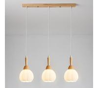 Glass Hanging Chandelier Kitchen Island Wood Droplight, Pendant Light Fixture for Dining Room